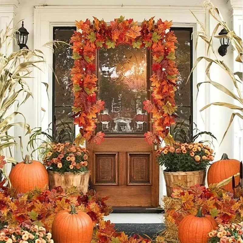2M Artificial Fall Maple Leaf Garland Autumn Decor for Thanksgiving Halloween Wedding
