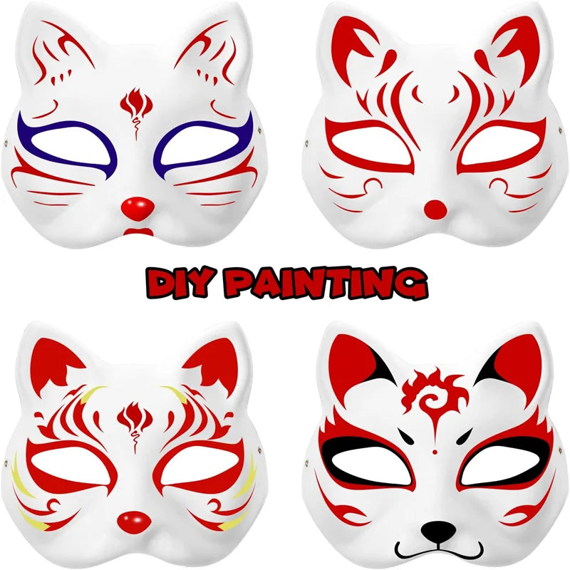 20pcs Japanese Mask Paper Blank Cat Face Masks for DIY Halloween Cosplay Party Decor