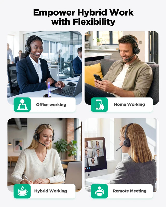 Wireless Headset with Mic for Office & Remote Work Bluetooth & 2.4G