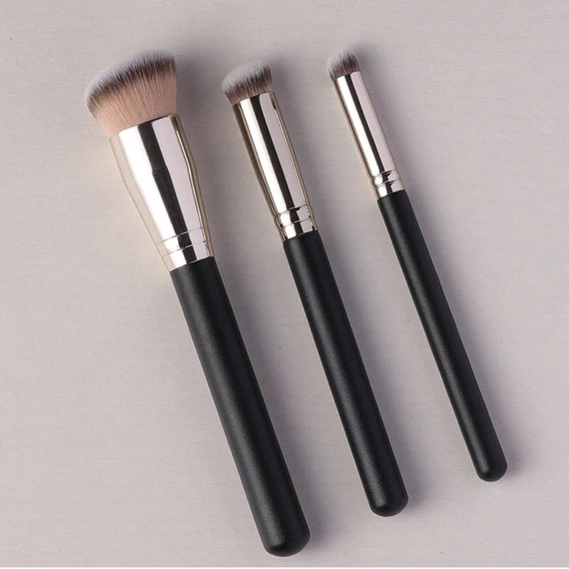 Set of 3 Beveled Foundation & Concealer Makeup Brushes - Synthetic, Seamless Cover