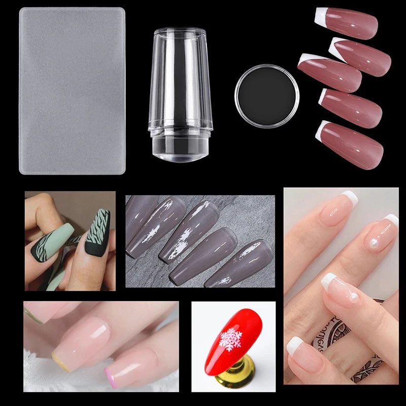 Nail Art Stamping Plates Kit with Clear Jelly Stamper and Scraper for French Manicure Design