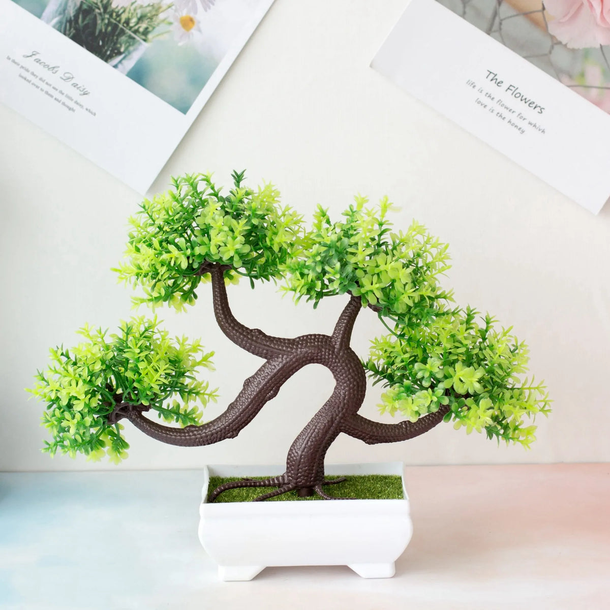 Artificial Bonsai Tree for Home Decor - Small Potted Green Plant, Indoor and Wedding Decoration
