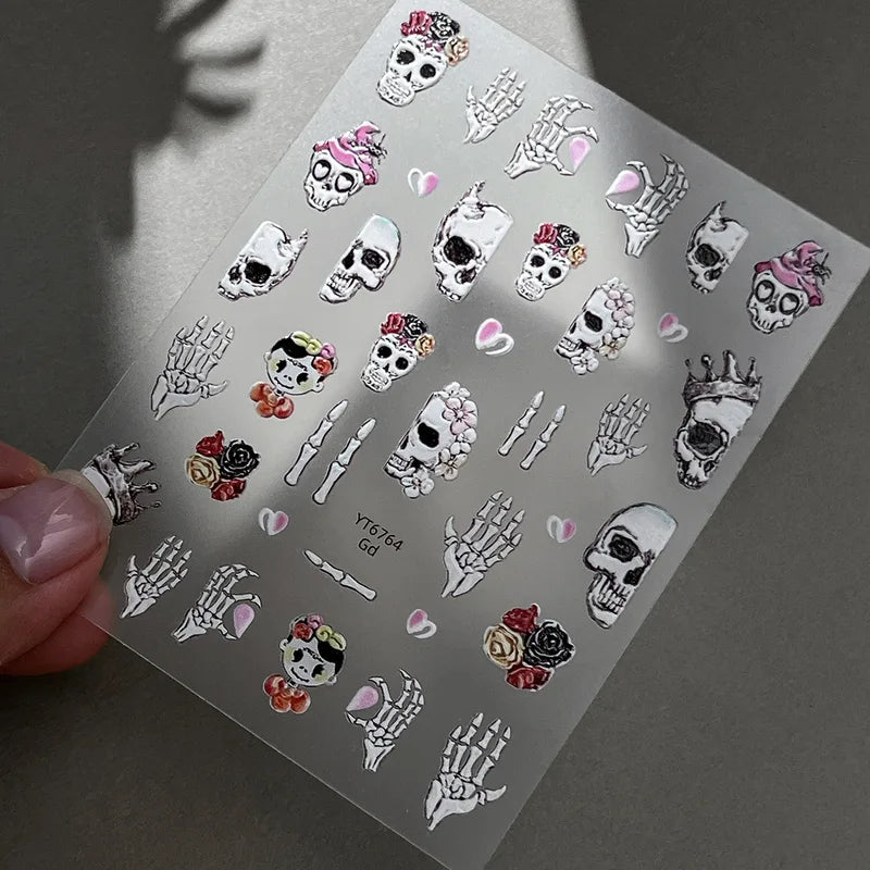 Halloween Skeleton Nail Art Stickers - Dark Evil Style Decorative Manicure Decals