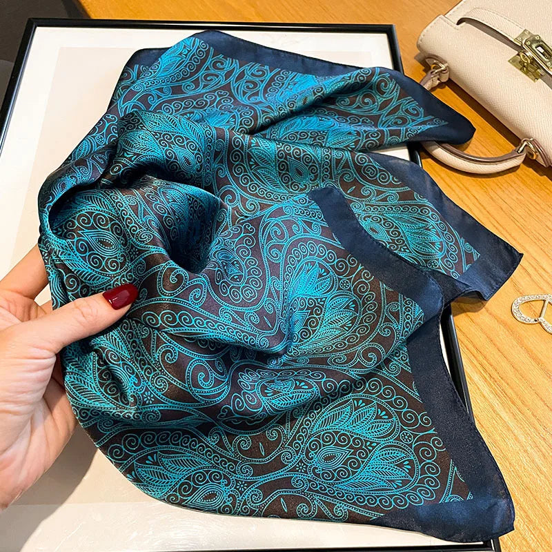 Luxury 100% Mulberry Silk Square Scarf for Women - Retro Sun Protection Shawl