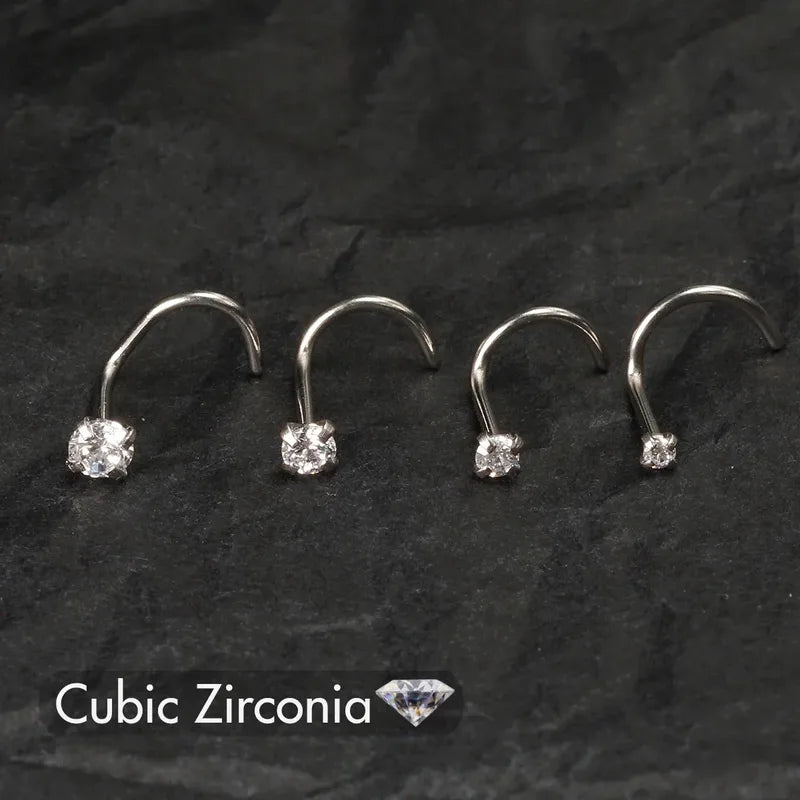Gold Color Nose Stud with Cubic Zirconia Crystal - Body Piercing Jewelry