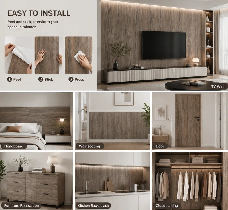 10pcs Self-Adhesive Wood Grain Floor Wall Stickers Waterproof Decor Set