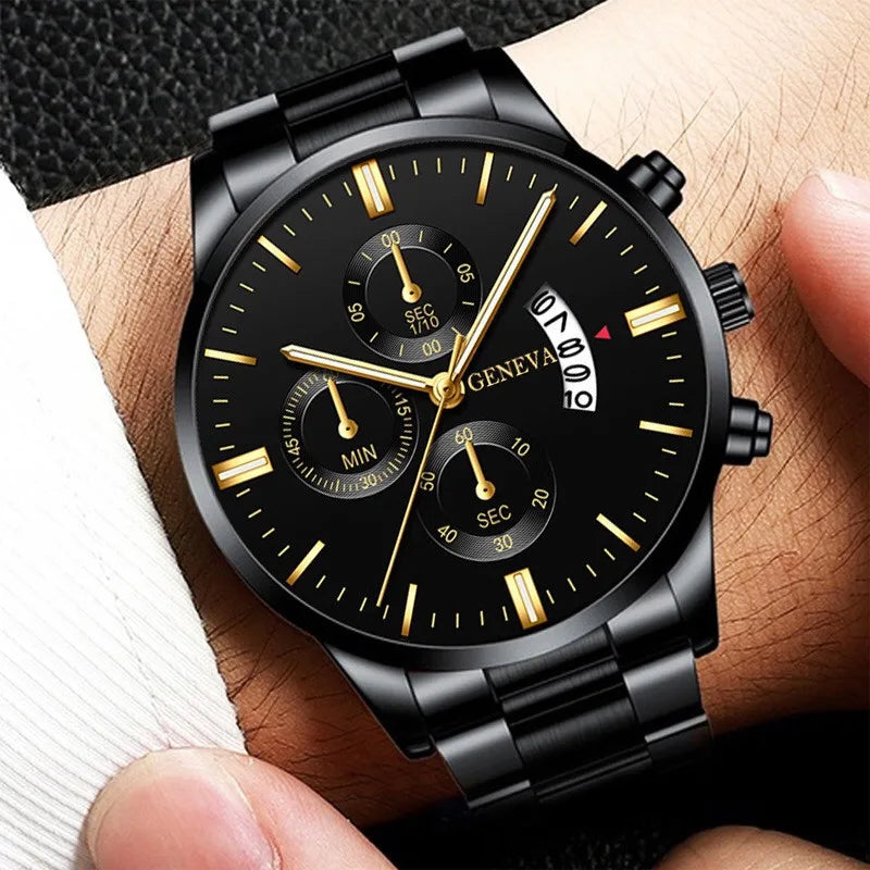 Men's Luxury Stainless Steel Quartz Watch Calendar Business Wristwatch