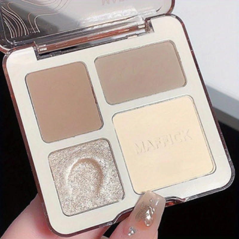Multifunctional Face Powder Palette with Matte Bronzer, Highlighter & Blush for Contouring and Makeup - All Colors