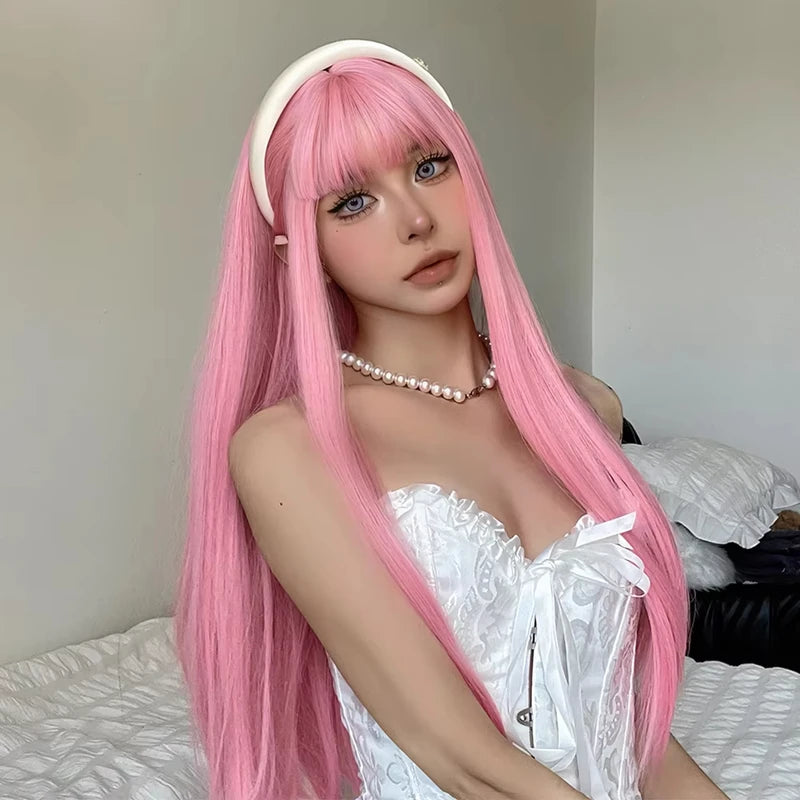 Long Straight Synthetic Wig for Halloween & Cosplay - High-Temperature Silk Cap
