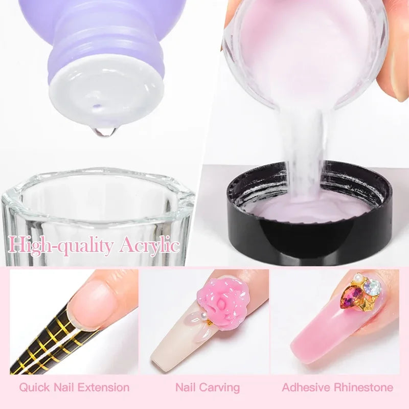 Acrylic Nail Kit with Powder & Liquid Set for Extension & Carving - Multiple Colors