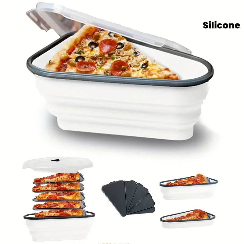 Silicone Pizza Storage Container with 5 Microwavable Dividers - Collapsible & Reusable