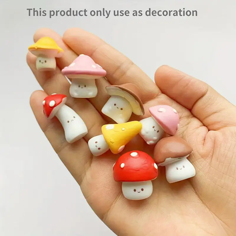 8 Pieces Decorative Mini Emoji Mushroom Resin Statues for Garden & Holiday Decor