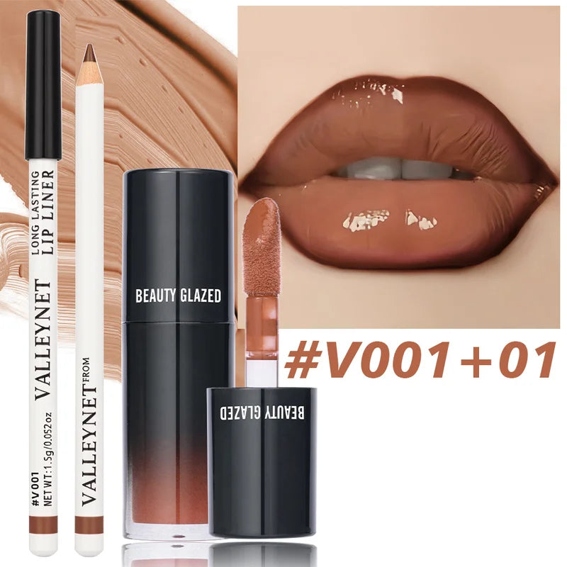Matte Velvet Lip Liner & Lip Gloss Set with Lip Oil - Long Lasting Waterproof Lip Makeup
