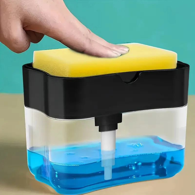 Automatic Soap Dispenser with Sponge Holder for Kitchen Sink - Press Bottle Cleaning Tool Set