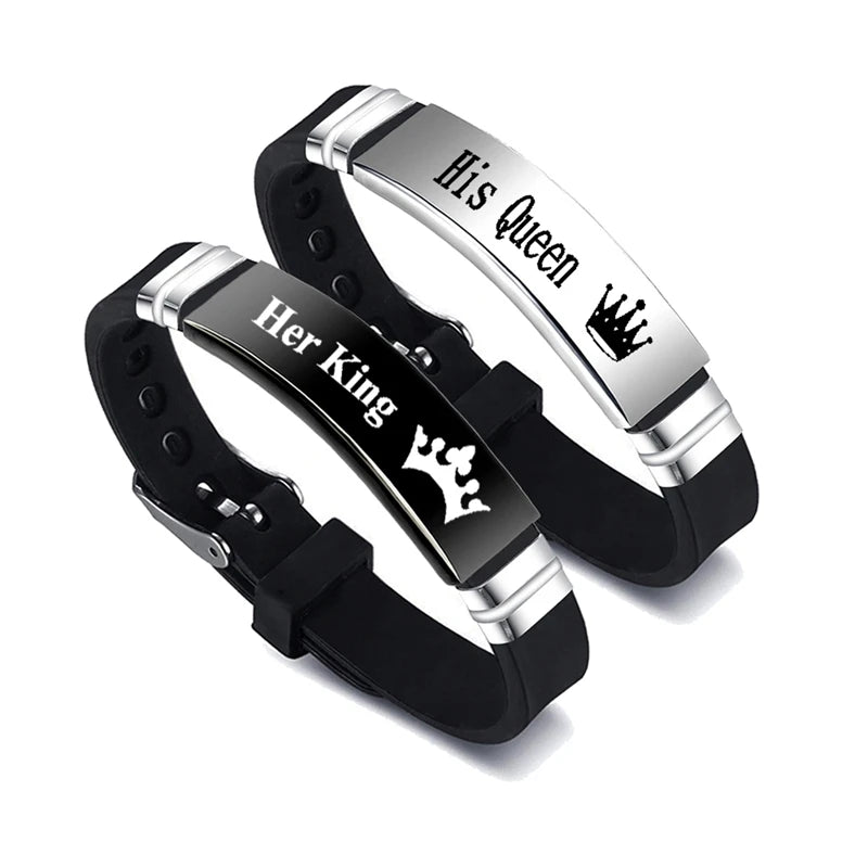 Minimalist Couple Bracelets Set - Stainless Steel Adjustable Silicone Strap Gift