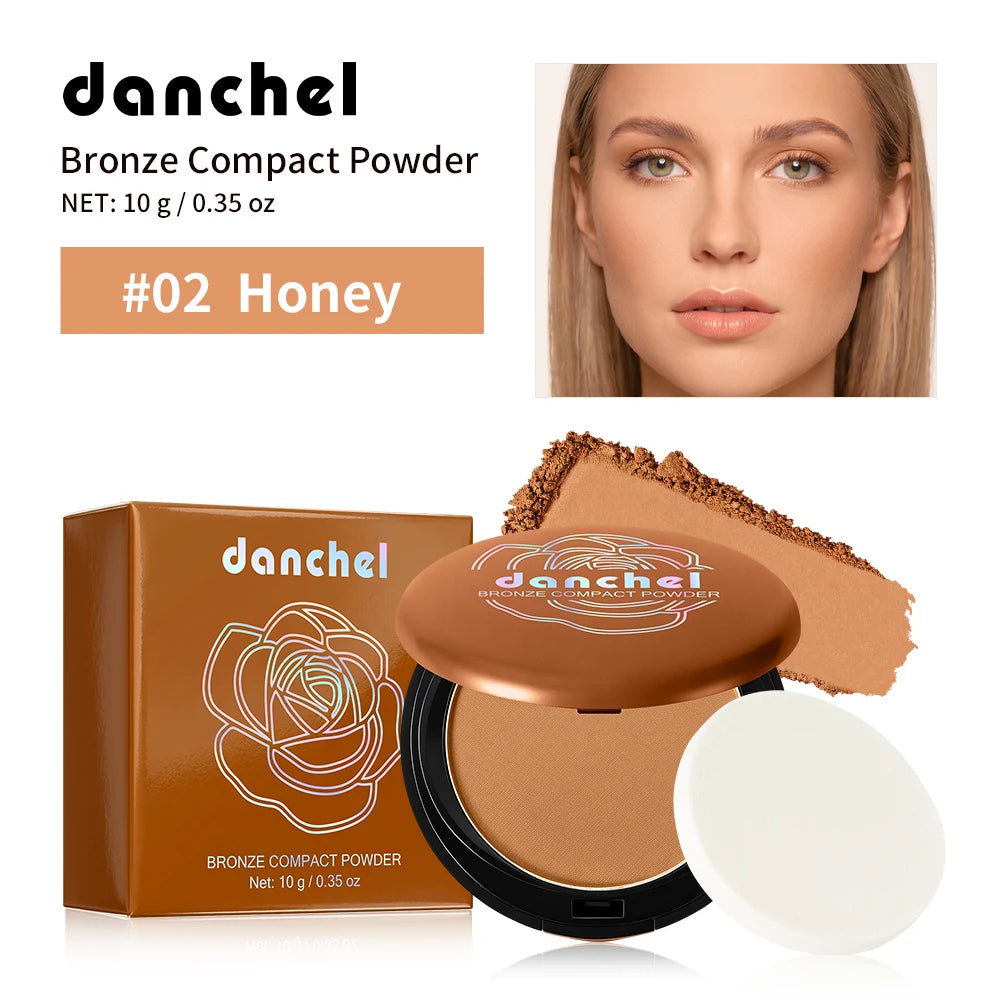 Bronze Compact Powder with Mirror - Long-Lasting Matte Finish Face Powder for Natural Skin Tone