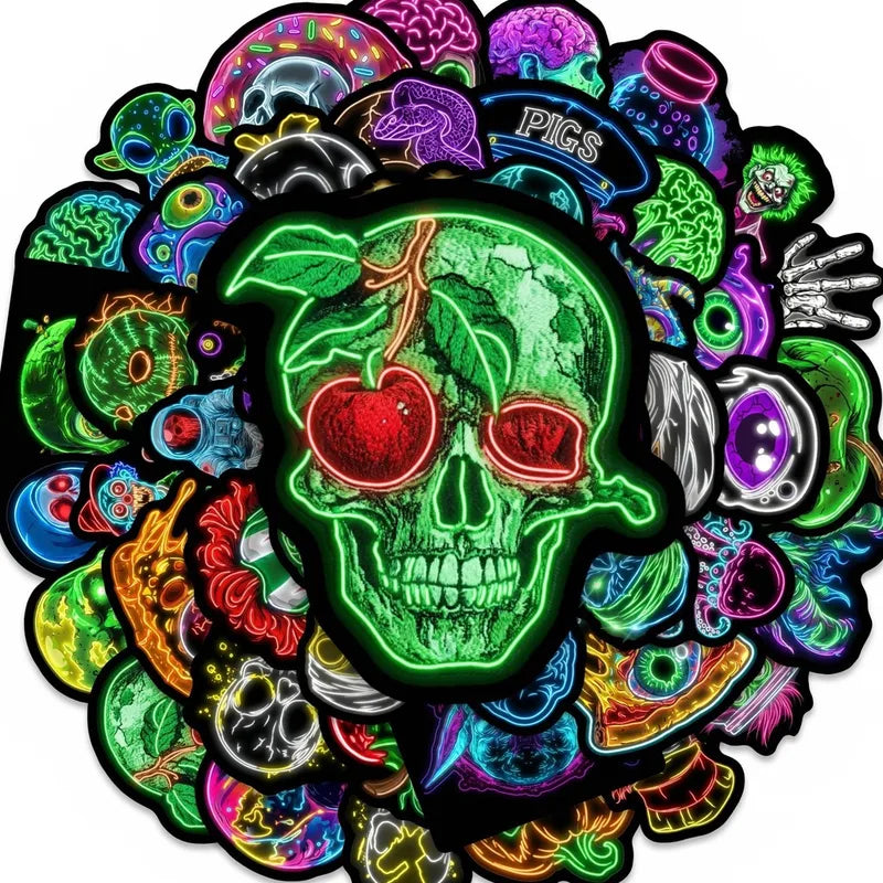 Halloween Neon Skeleton Stickers Waterproof Decorative Decal Set for Laptops & Luggage