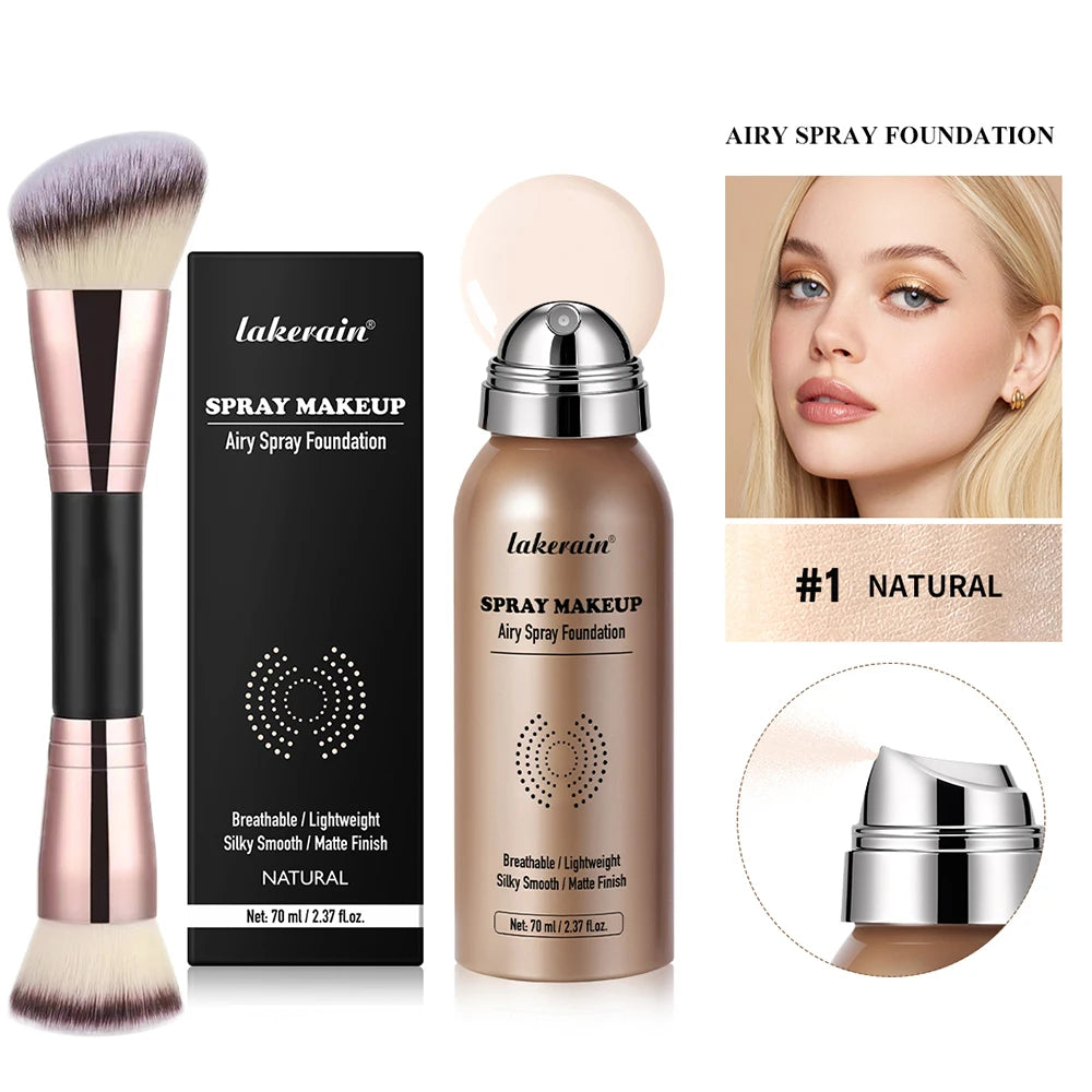 Spray Foundation with Brush Long-Lasting Water-Resistant Matte Full Coverage