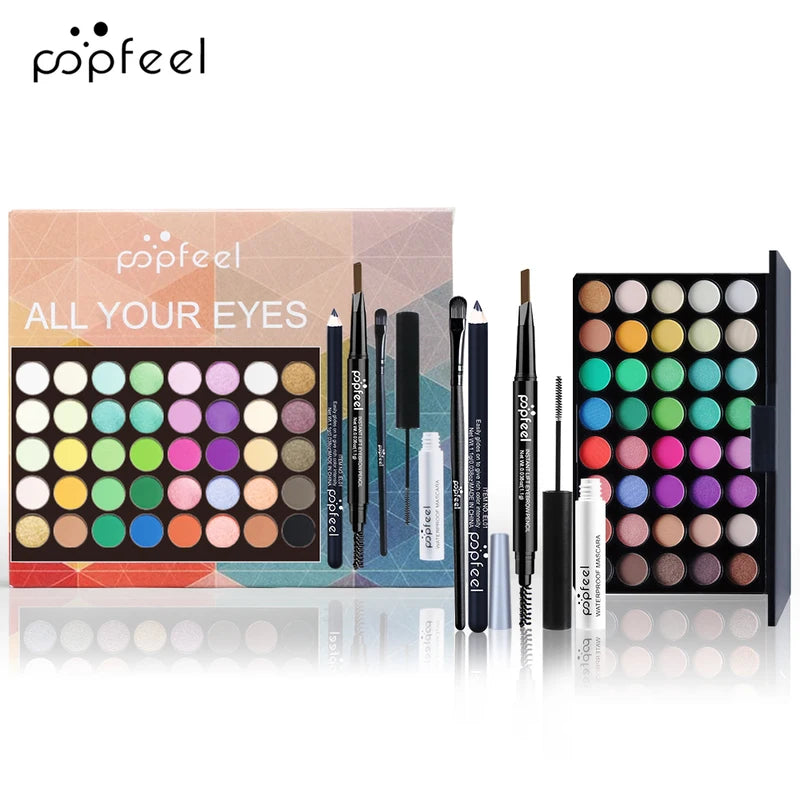 Eye Makeup Set with Eyeshadow Palette, Eyeliner, Mascara & Brow Pencil – Gift for Women