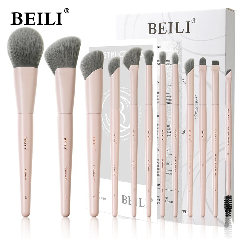 Professional Vegan Makeup Brush Set 12 Pcs - Eco-Friendly Synthetic Brushes for Face & Eyes