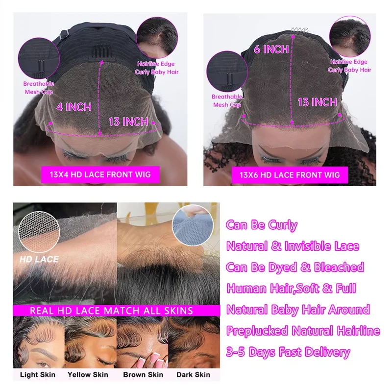 Natural Long Body Wave Human Hair Wig 13x6 360 HD Lace Frontal 40-46 Inch