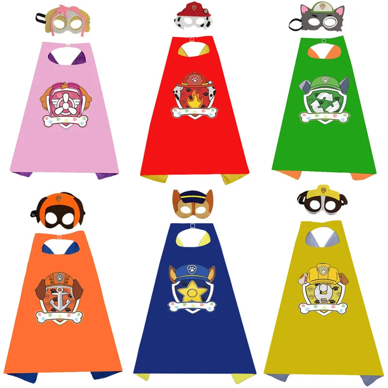 Kids Dog Patrol Cosplay Cape & Eye Mask Set - Satin Costume for Halloween & Play