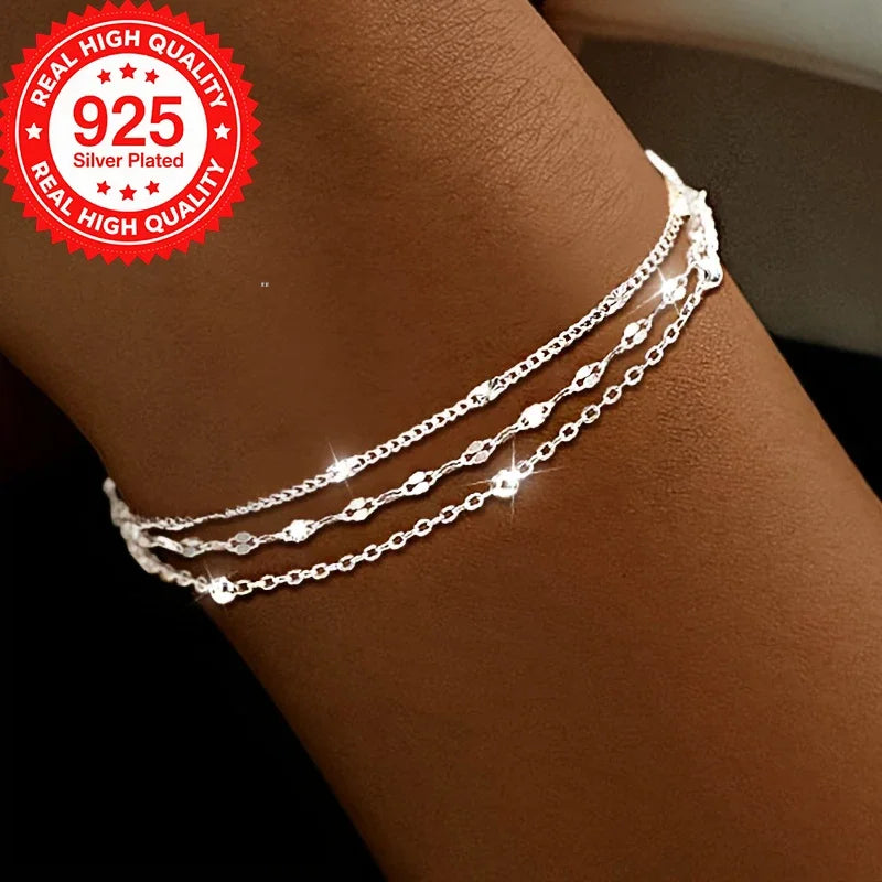 Elegant Multi-Layer Silver Plated Chain Bracelet for Women Boho Party Jewelry