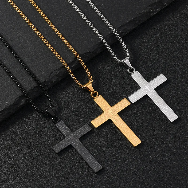Stainless Steel Christian Prayer Cross Pendant Necklace for Men Women Jewelry