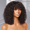 Curly Short Bob Human Hair Wigs with Bangs - Glueless Highlight Blonde Water Wave Wig for Women