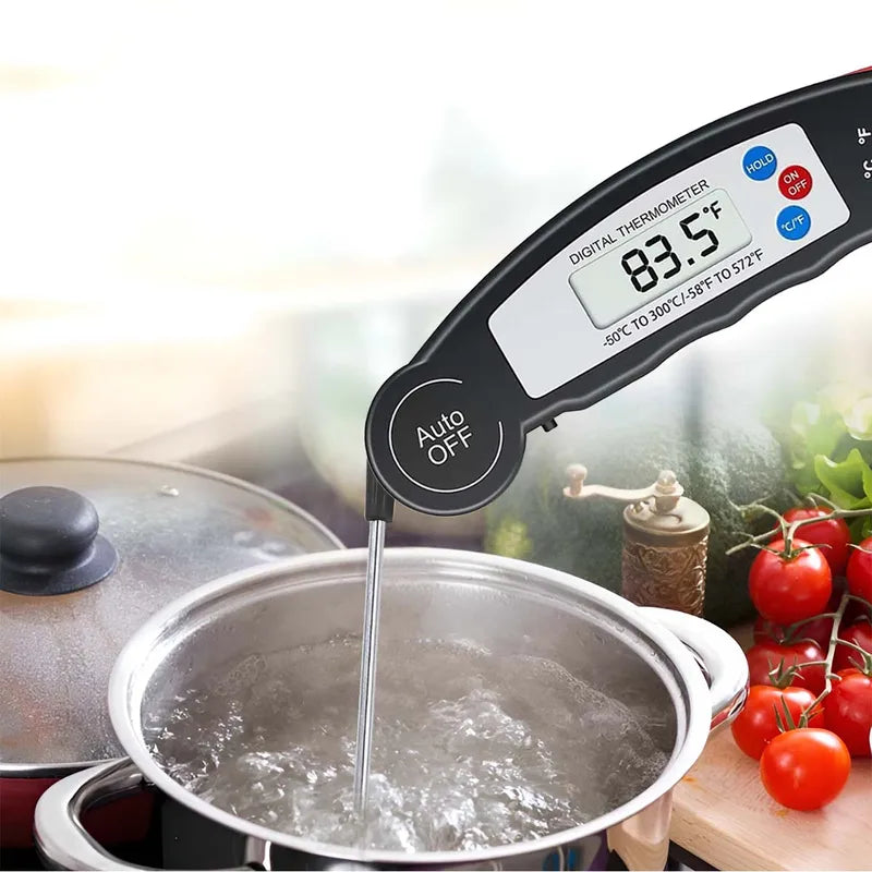 Digital Food Thermometer with LCD Display, Foldable Probe for Grilling & Cooking
