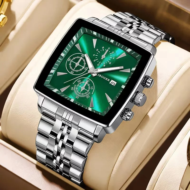 Men's Quartz Wristwatch with Square Dial Stainless Steel Business Watch - Multiple Colors