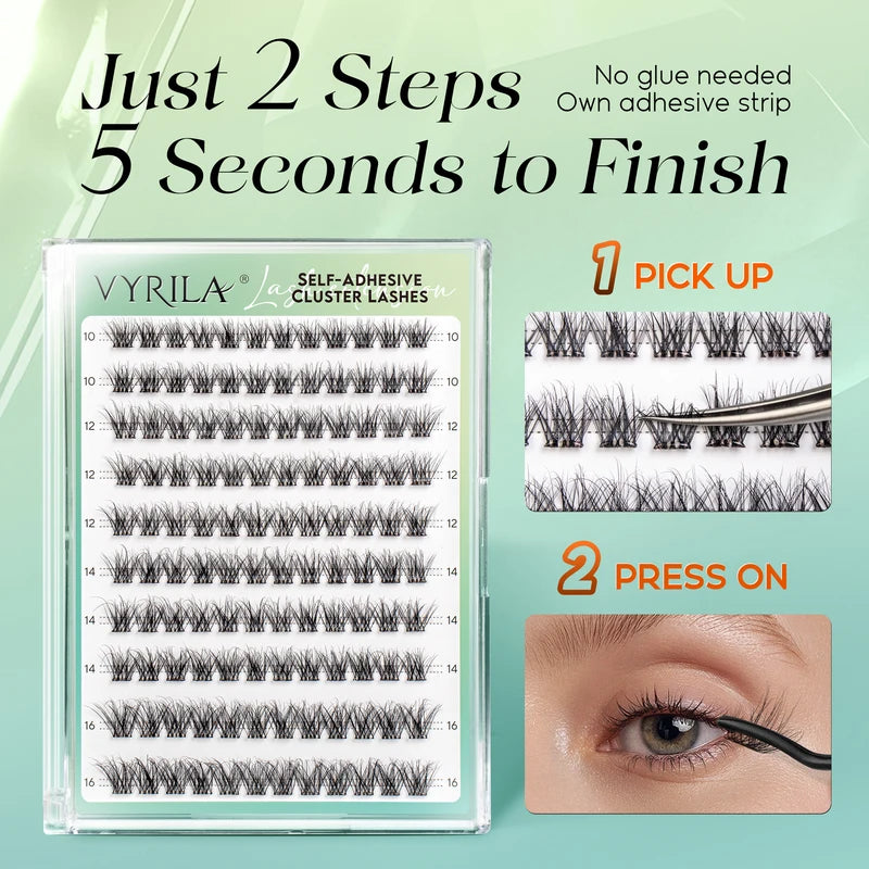 Self Adhesive Fake Eyelashes 10-16mm No Glue Needed Natural Cluster Lashes