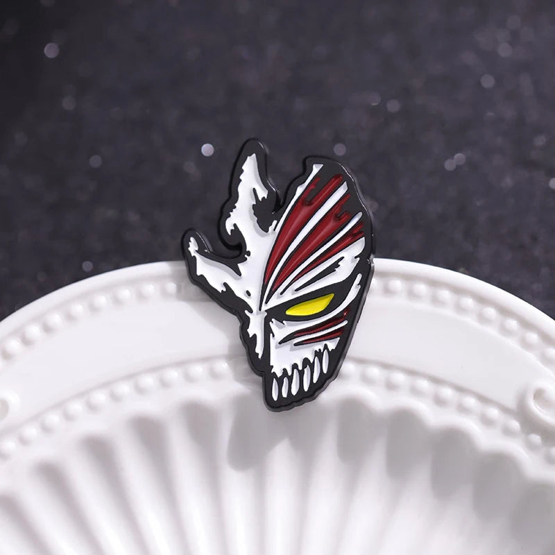Anime Bleach Grim Reaper Mask Enamel Brooch Pin - Custom Skeleton Badge Gift