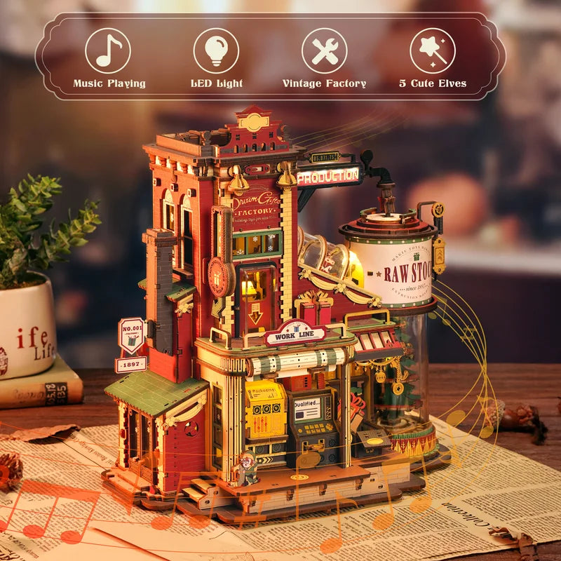 Wooden 3D Puzzle Kit Mini Dollhouse Model with Lights & Music - DIY Building Toy