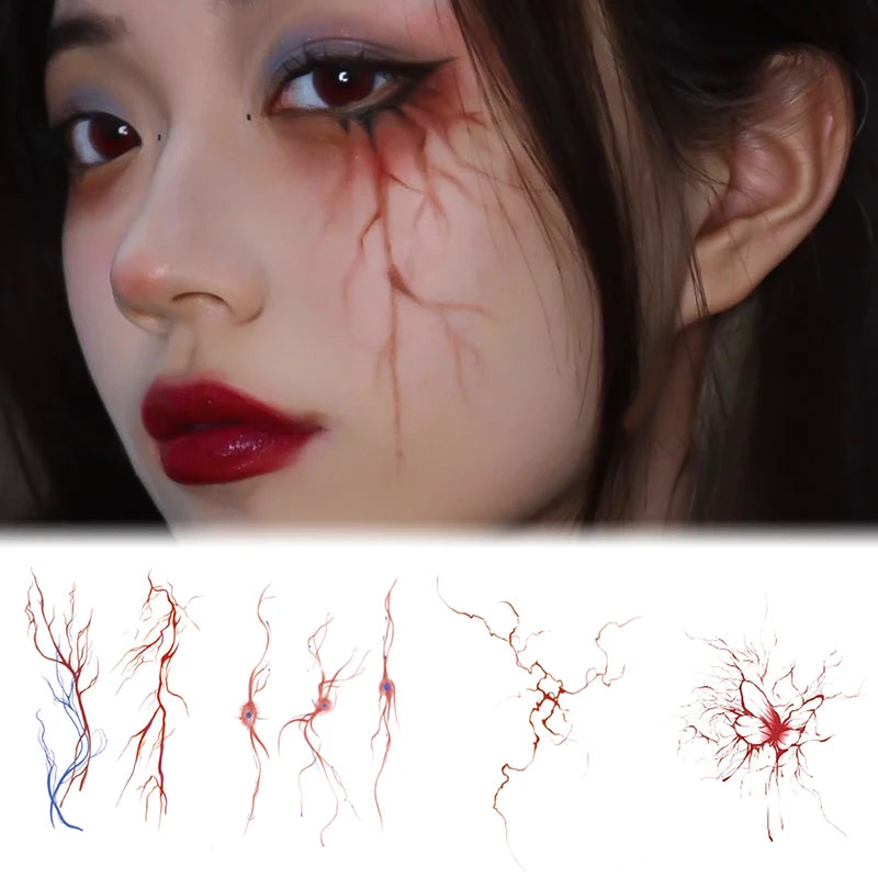 Halloween Face Tattoos Blood Vessel Scary Facial Design Temporary Stickers