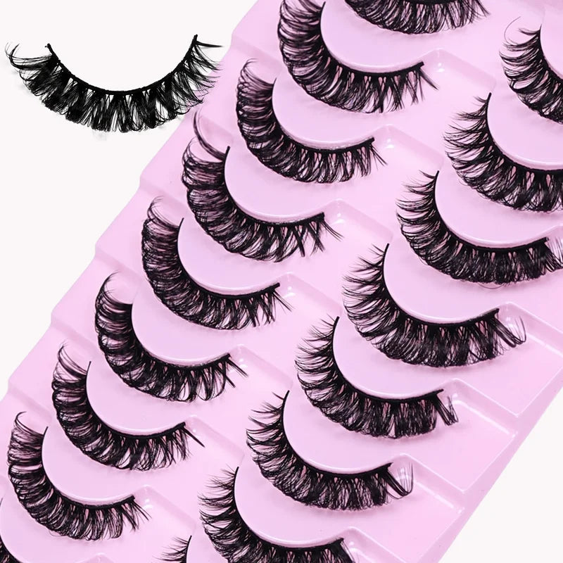 D Curl Russian Strip False Eyelashes 10 Pairs Fluffy Dramatic Cat Eye Makeup