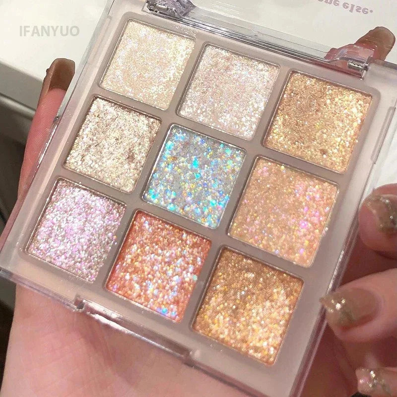 9-Color Glitter Eyeshadow Palette - Earth Tones, Pearlescent & Shimmer