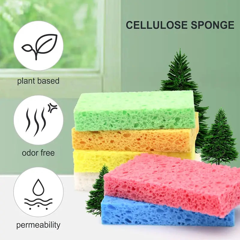 Compressed Wood Pulp Sponge for Cleaning & Absorption - Reusable Eco-Friendly Foam