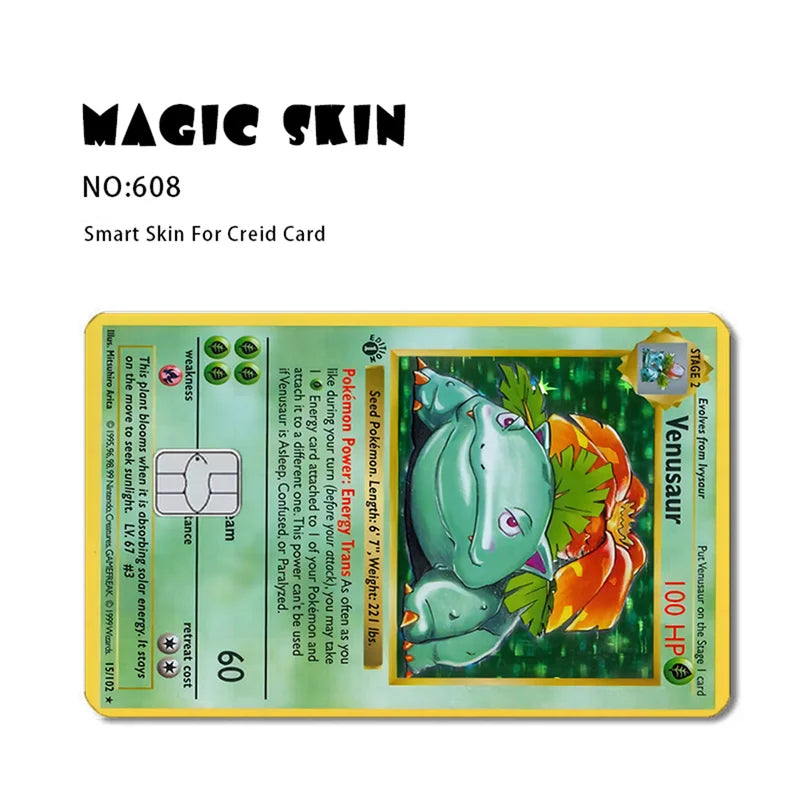 Pokemon Card Decals for Credit Card Skin - Waterproof Stickers with Cartoon Designs