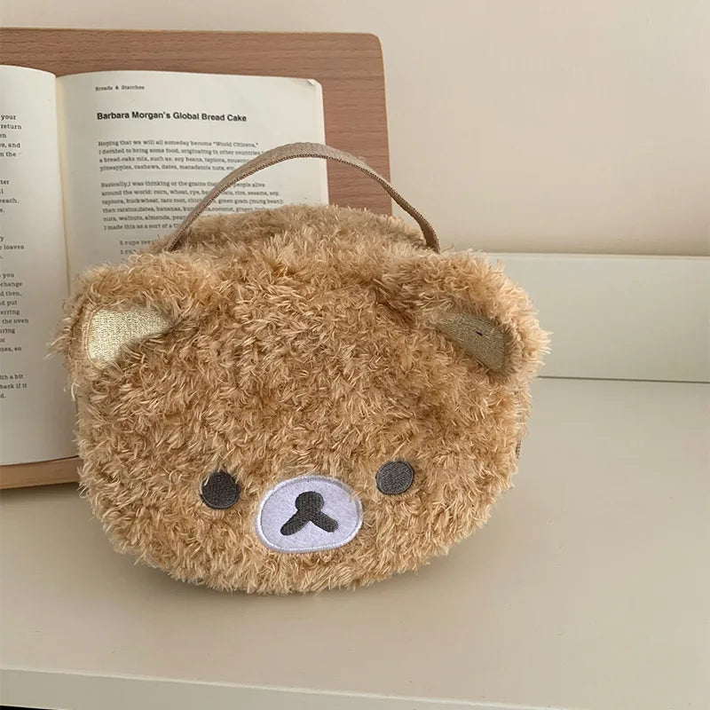 Cute Bear-Shaped Plush Cosmetic Bag with Multi-Compartment Jewelry Organizer - Travel Makeup Storage Pouch