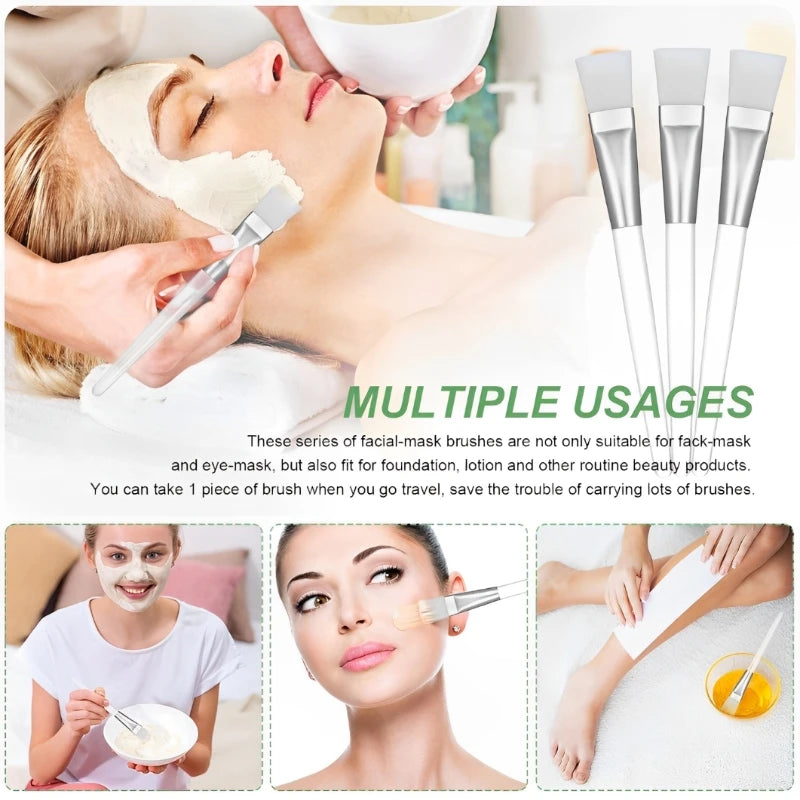 Facial Mask Brush Set - Soft-Head Applicator with Clear Plastic Handle for Skin Care Spa & Salon