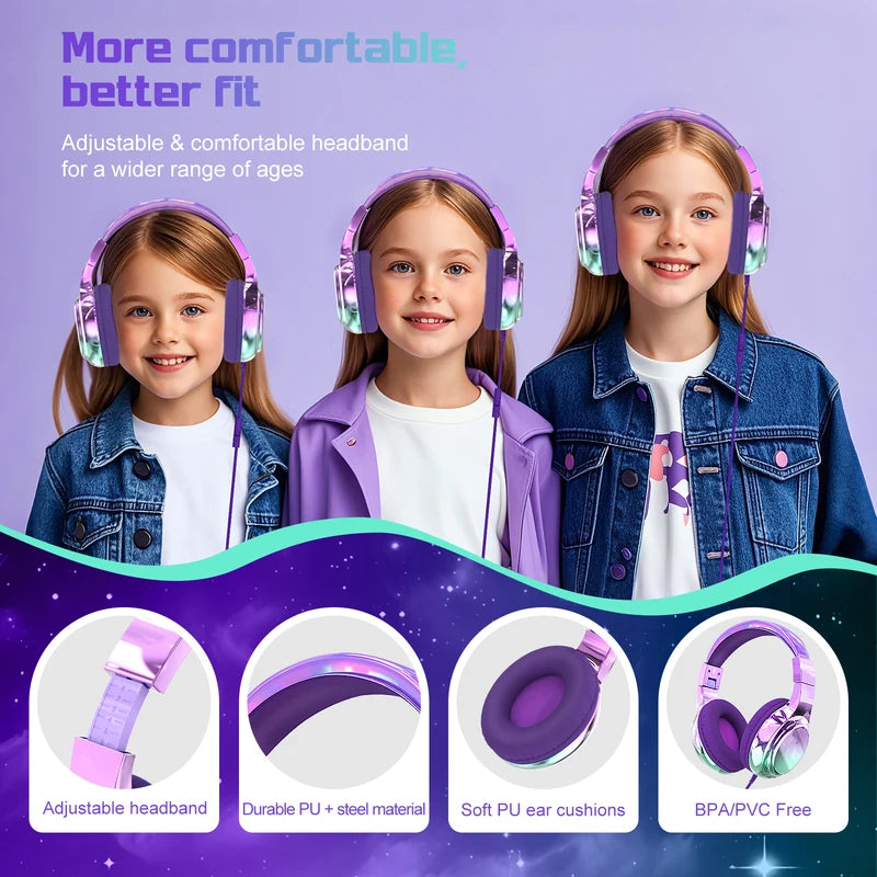 Kids Wired Headphones with Volume Limiter for School & Learning - Foldable Stereo Sound with Mic