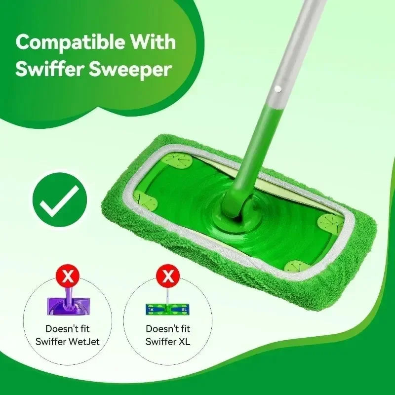 Reusable Microfiber Mop Pads for Floor Cleaning - Green, 25.5x11.5cm