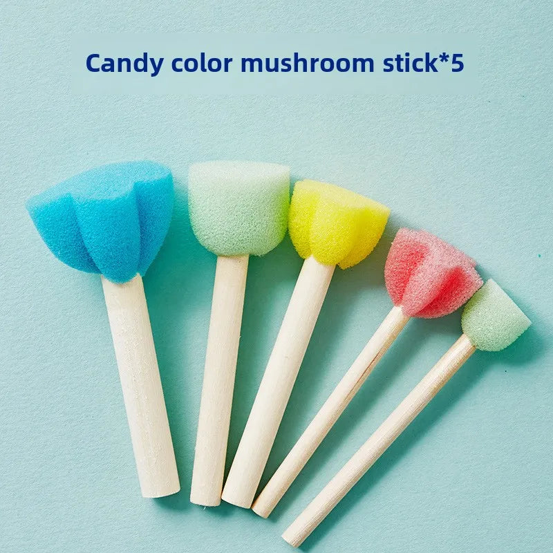 10 Pcs Wooden Handle Mushroom Head Paint Sponges for Kids DIY Art Crafts Set