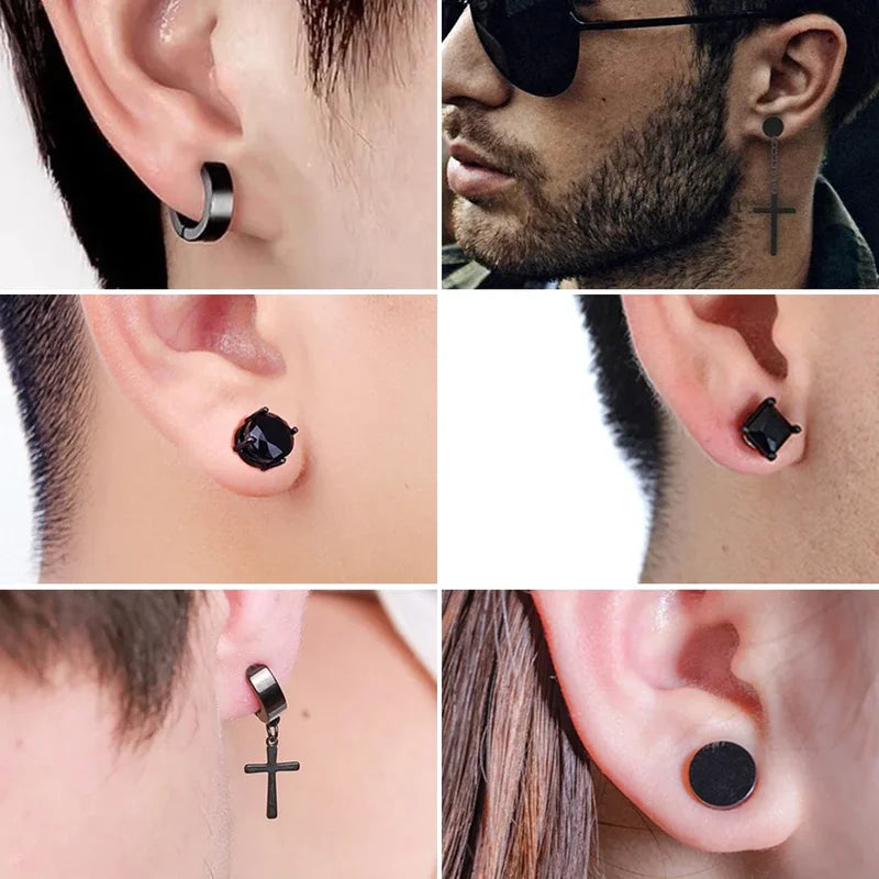 Magnetic Ear Clip Hoops for Men Women - Stainless Steel, Fake & Non-Piercing Jewelry