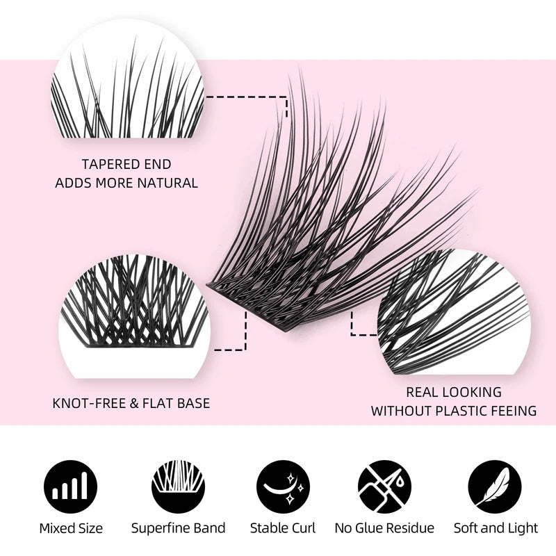 DIY 144 Cluster Mink Eyelashes Natural C/D Curl False Lash Set for Makeup