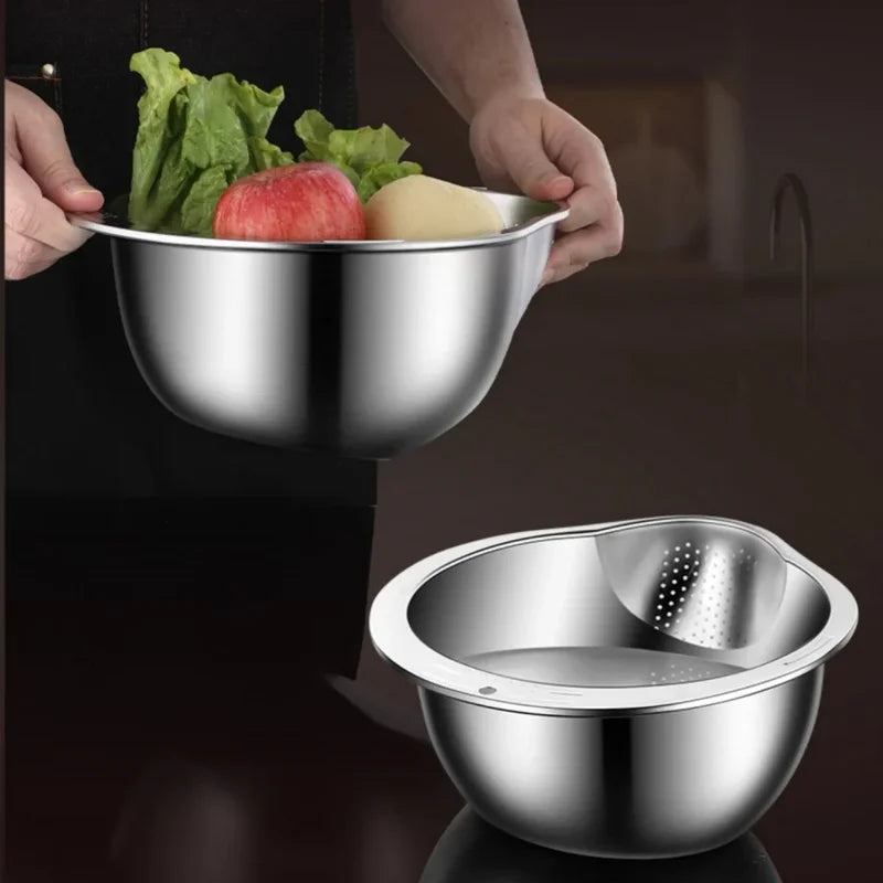Stainless Steel Rice Washer Strainer Bowl Kitchen Sieve & Colander