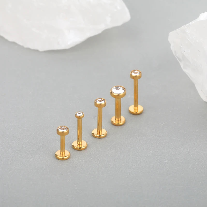 Titanium Labret Piercing Stud Earrings with Zircon 2-5mm Body Jewelry