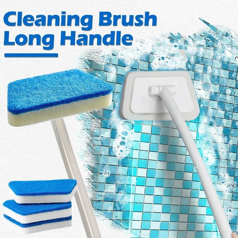 Multi-Functional Bathroom Cleaning Brush with Long Handle and Removable Sponge - Floor & Tile Scrubber