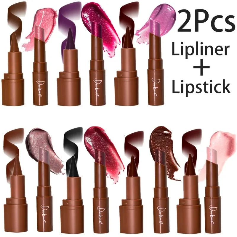 Long Lasting Waterproof Lip Liner Pencil & Lipstick Set - Matte & Sparkling Finish